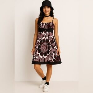 Vintage Y2K 2000 Floral Red Black White Cocktail Summer Dress Size Large